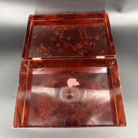 MCM Plastic Jewelry Box Brown Tortoiseshell Gold Graphic Imprint 9.75x6.5x3.75 - Picture 10 of 16